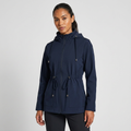 Women's Hooded Jacket with Drawstring Waist and Zip Front - Navy Blue