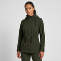 Women's Hooded Jacket with Drawstring Waist and Zip Front - Army Green