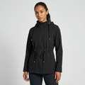 Women's Hooded Jacket with Drawstring Waist and Zip Front - Black