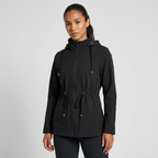 Women's Hooded Jacket with Drawstring Waist and Zip Front - Black