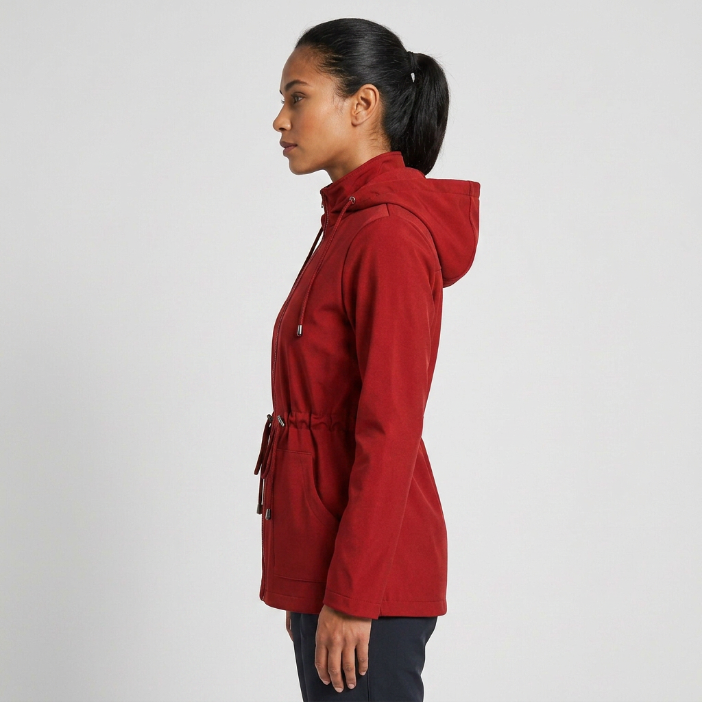 Women's Hooded Jacket with Drawstring Waist and Zip Front - 2