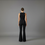 Women's Jumpsuit Sleeveless with V-Neck Lace Trim and Flared Legs - 4