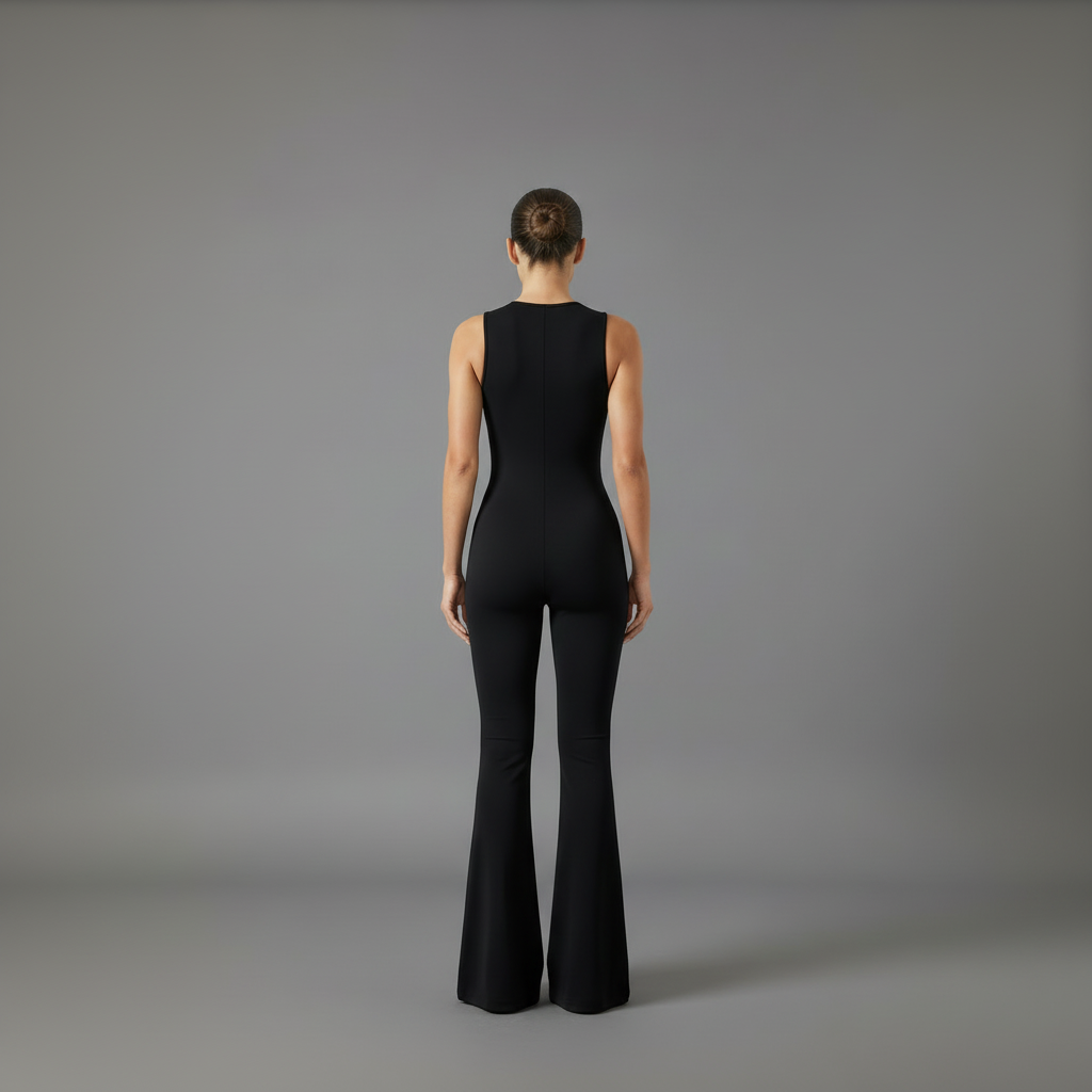 Women's Jumpsuit Sleeveless with V-Neck Lace Trim and Flared Legs - 4