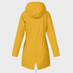 Women's Long Raincoat with Hood and Drawstring Waist - 6