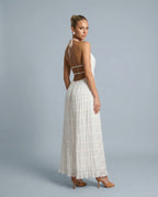 Women's Halter Maxi Dress with Pleated Detail and A-Line Silhouette - 13