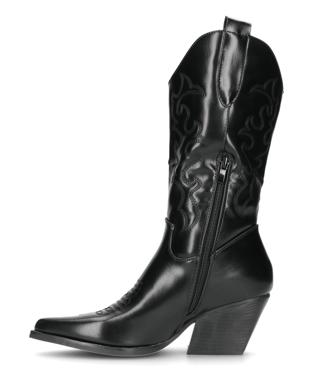 Women's Western Cowboy Boots with Embroidered Shaft and Block Heel - 3