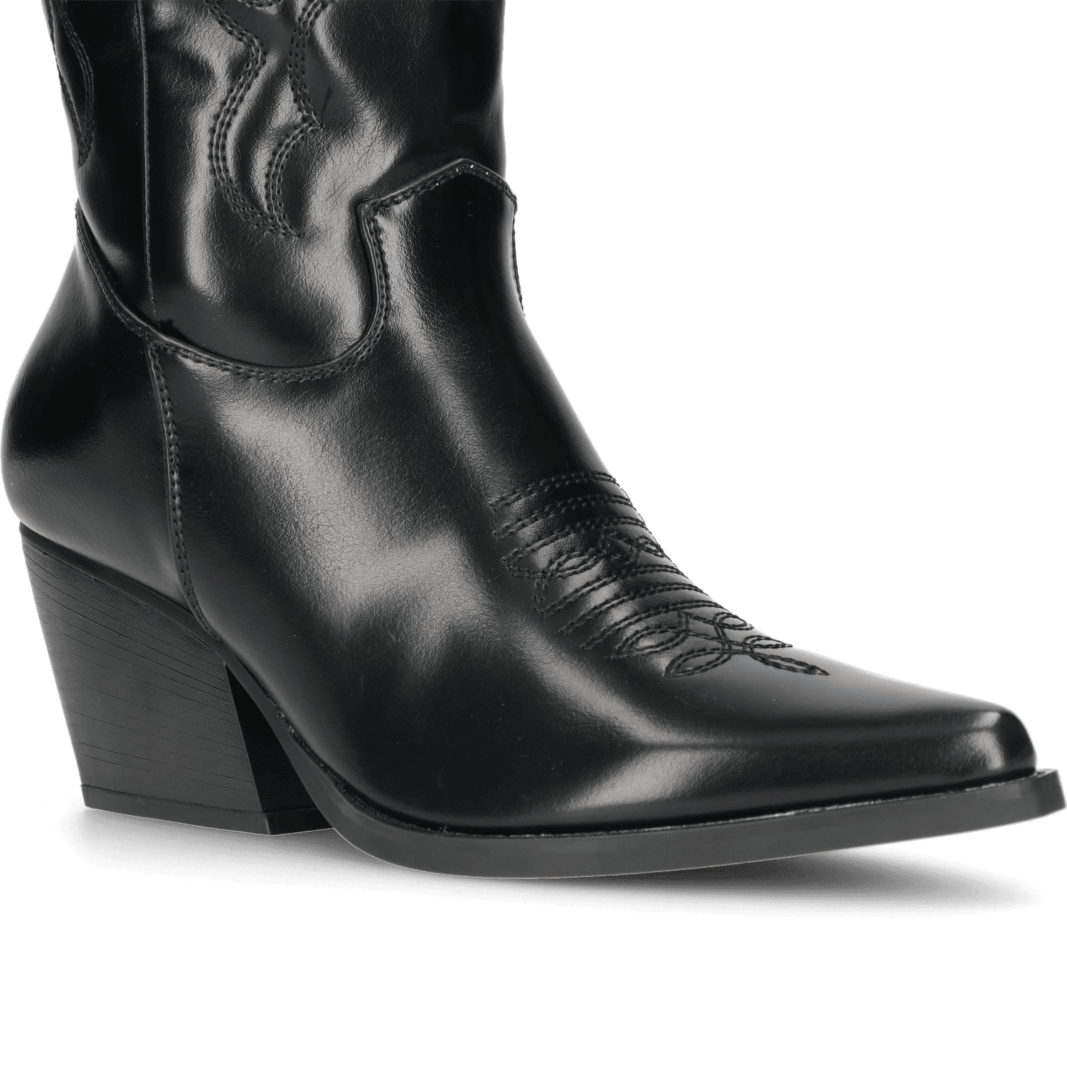 Women's Western Cowboy Boots with Embroidered Shaft and Block Heel - 4