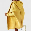 Women's Hooded Cardigan Oversized Knee-Length with Long Sleeves - Yellow