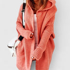 Women's Hooded Cardigan Oversized Knee-Length with Long Sleeves - Orange