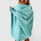 Women's Hooded Cardigan Oversized Knee-Length with Long Sleeves - Blue