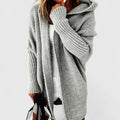Women's Hooded Cardigan Oversized Knee-Length with Long Sleeves - Grey