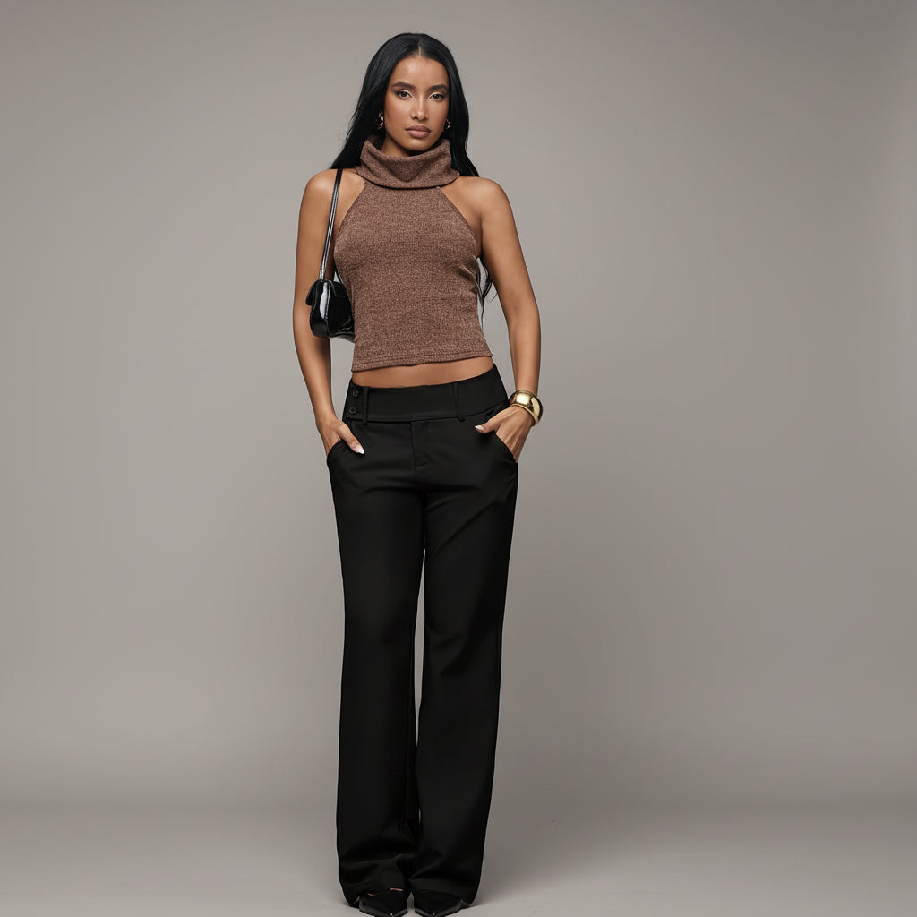 Women's Flared Trousers with Pockets and High Waist - 4