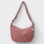 Women's Shoulder Bag with Ribbed Texture and Curved Silhouette - Pink