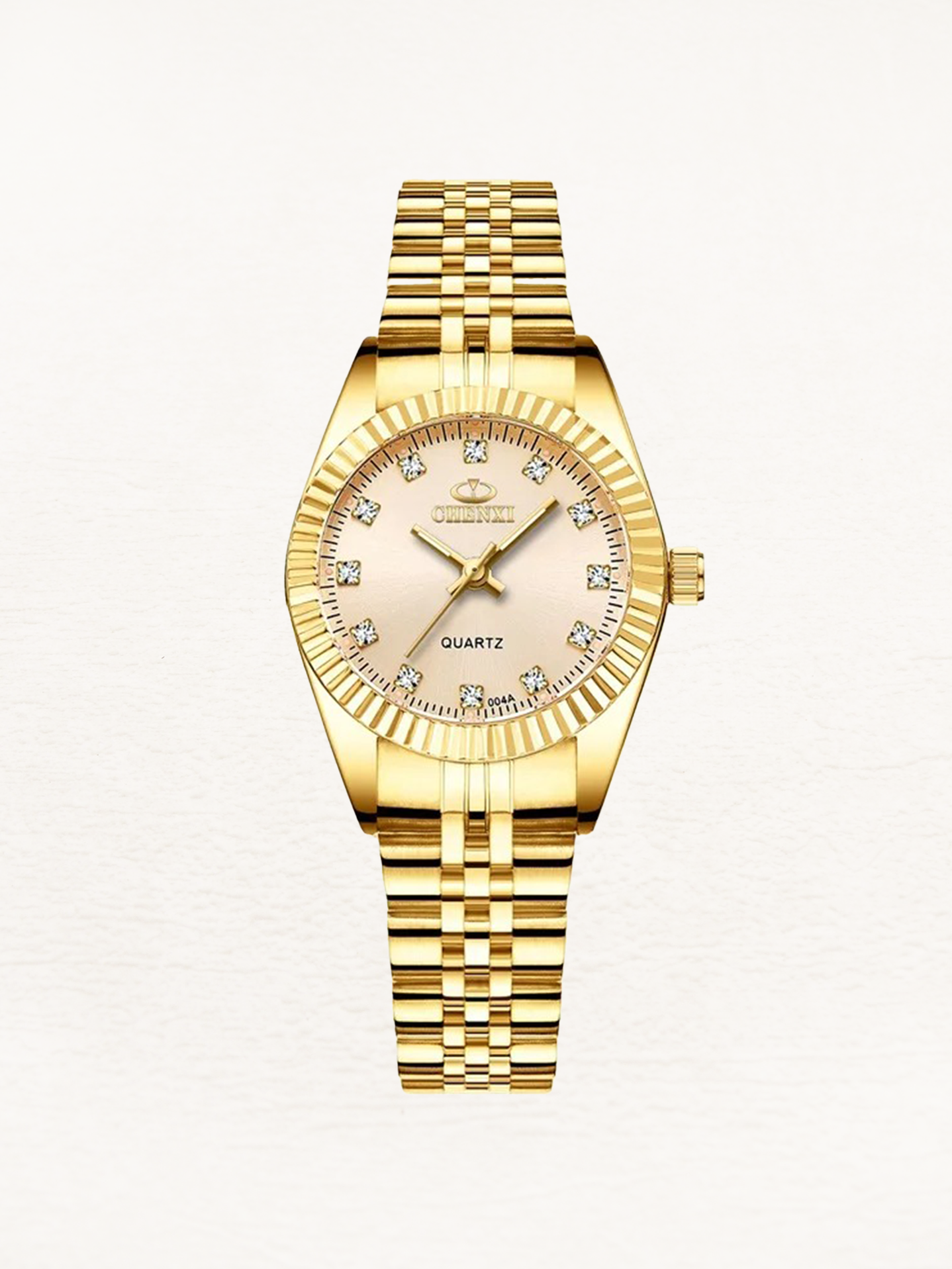 Women's Mini Watch with Zirconia Dial and Steel Strap - Gold/Gold Dial