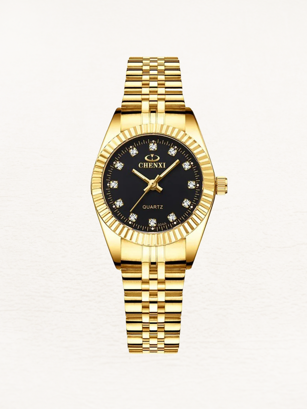 Women's Mini Watch with Zirconia Dial and Steel Strap - Gold/Black Dial