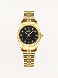 Women's Mini Watch with Zirconia Dial and Steel Strap - Gold/Black Dial