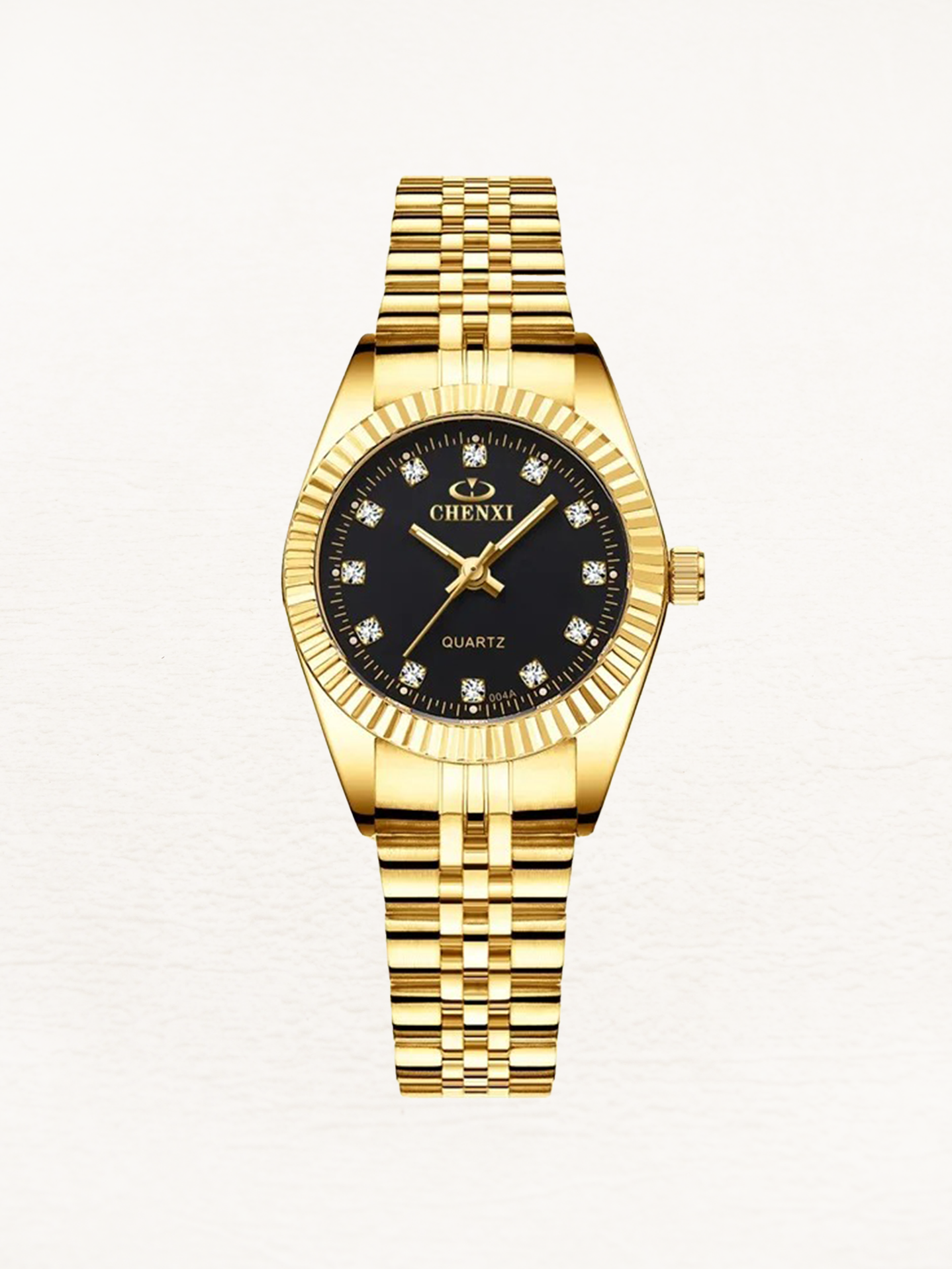Women's Mini Watch with Zirconia Dial and Steel Strap - Gold/Black Dial