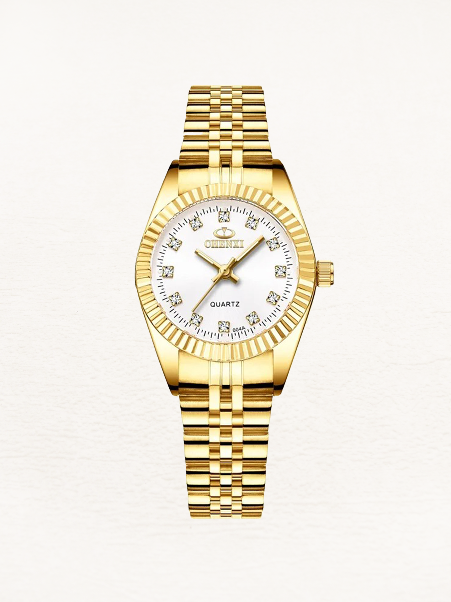 Women's Mini Watch with Zirconia Dial and Steel Strap - Gold/White Dial