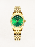 Women's Mini Watch with Zirconia Dial and Steel Strap - Gold/Green Dial