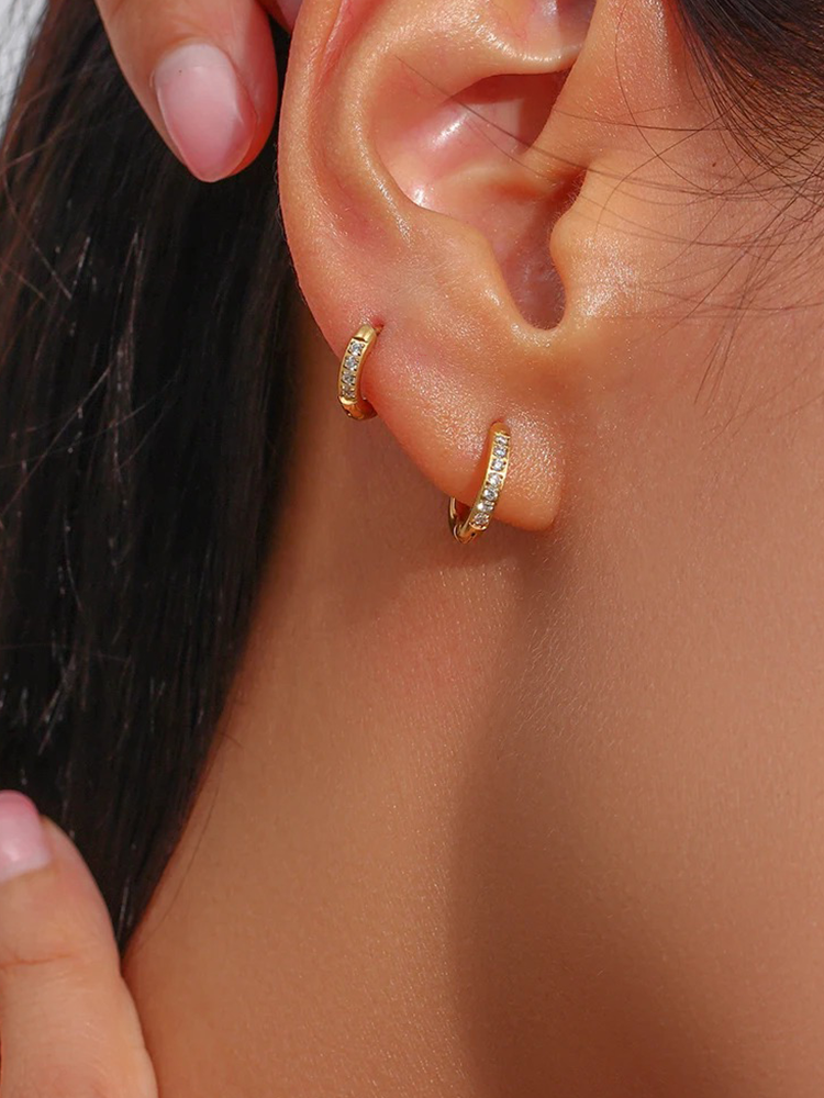 Women's Huggie Hoop Earrings with Pavé Crystal Detail - 4
