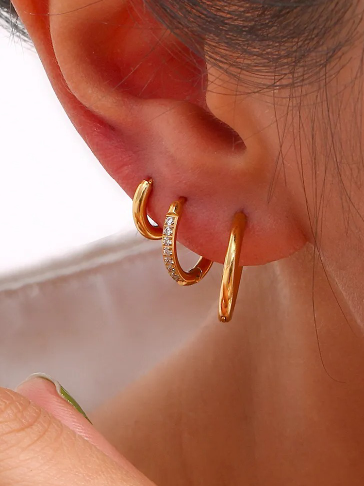 Women's Huggie Hoop Earrings with Pavé Crystal Detail - 6