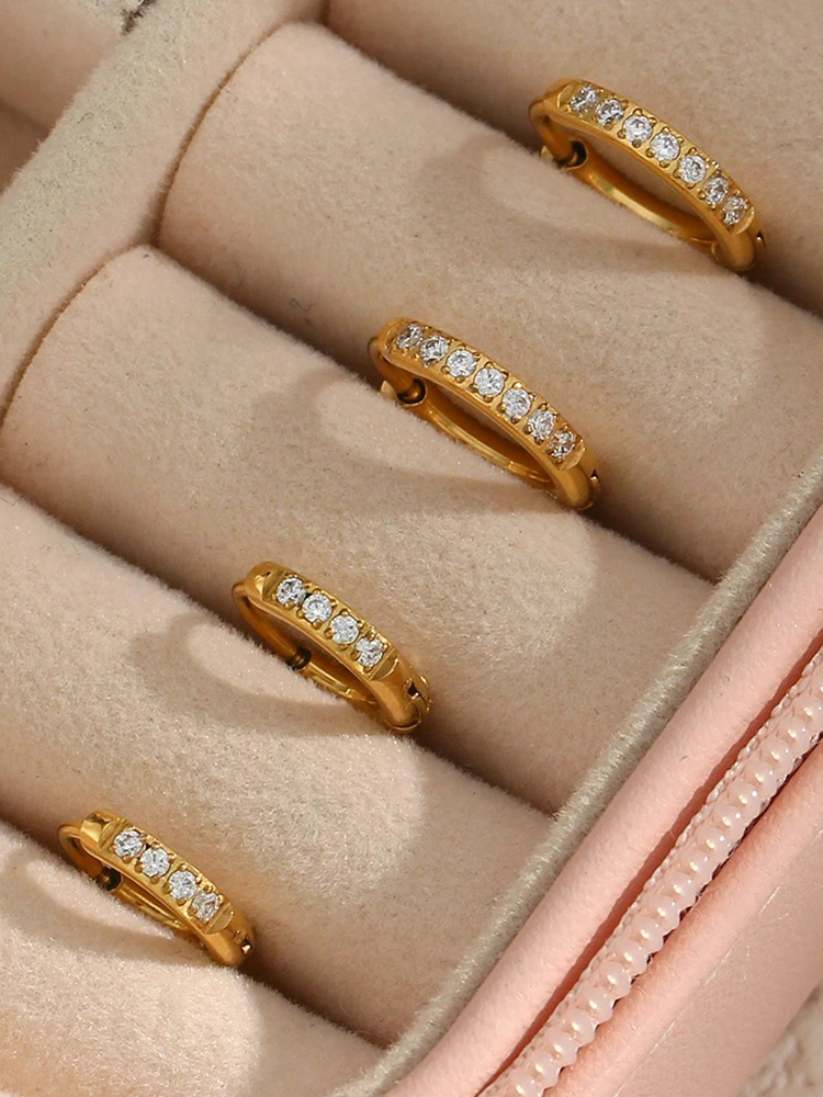 Women's Huggie Hoop Earrings with Pavé Crystal Detail - 3