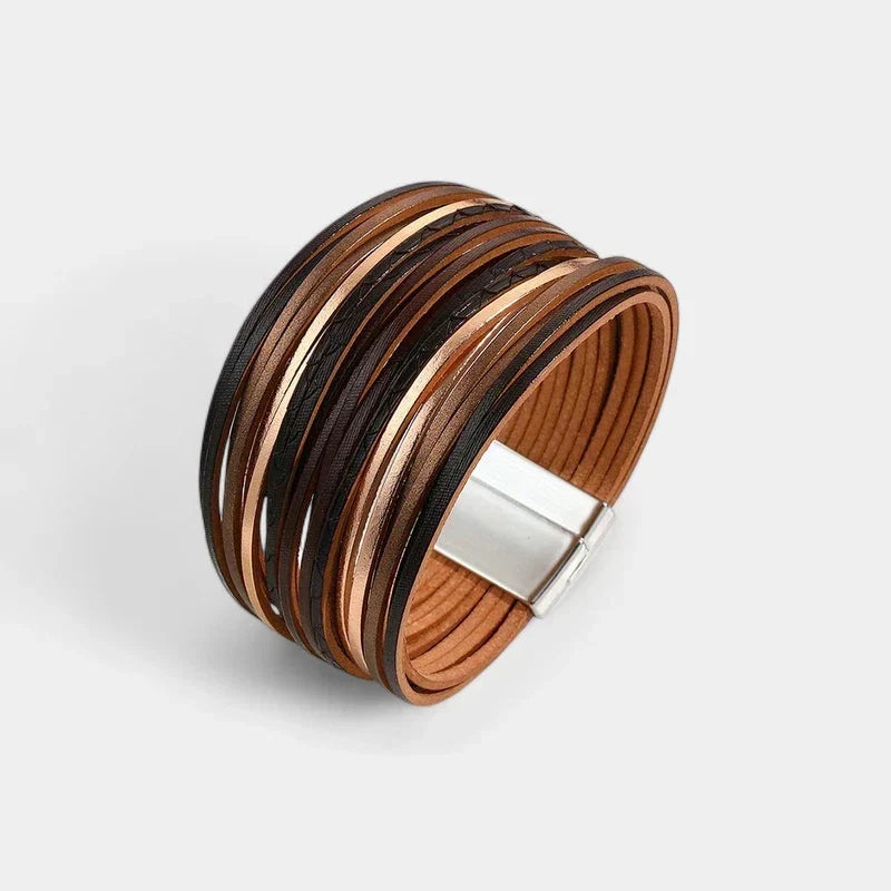 Women's Wide Cuff Bracelet with Multi-Layer Wrap Design - Black
