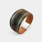 Women's Wide Cuff Bracelet with Multi-Layer Wrap Design - Green