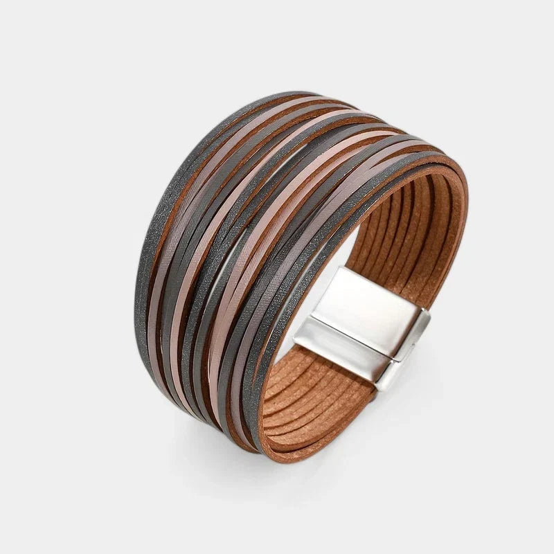 Women's Wide Cuff Bracelet with Multi-Layer Wrap Design - Grey Gradient