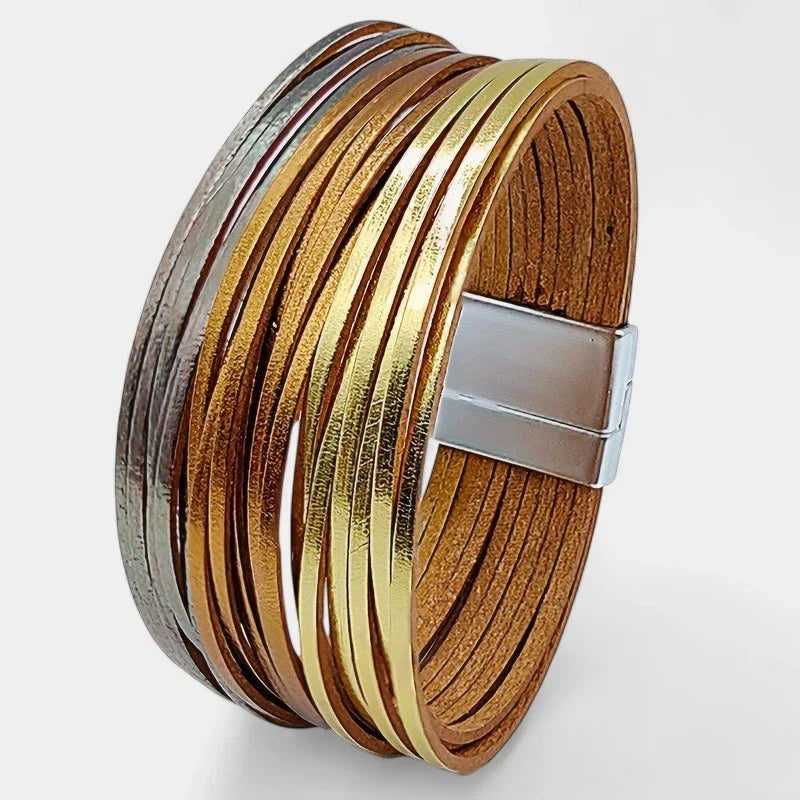 Women's Wide Cuff Bracelet with Multi-Layer Wrap Design - Gold Gradient