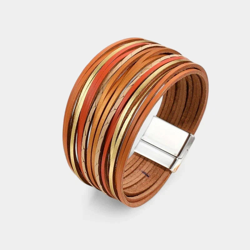 Women's Wide Cuff Bracelet with Multi-Layer Wrap Design - Orange