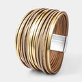 Women's Wide Cuff Bracelet with Multi-Layer Wrap Design - Khaki