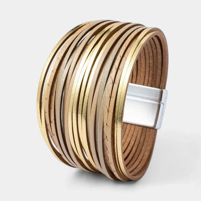 Women's Wide Cuff Bracelet with Multi-Layer Wrap Design - Khaki