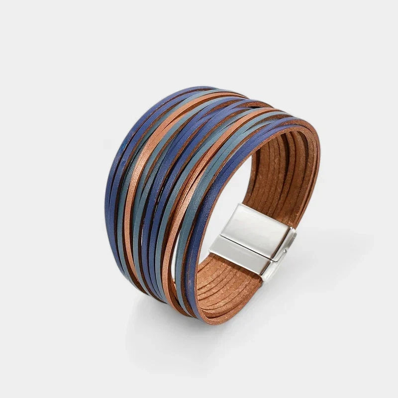 Women's Wide Cuff Bracelet with Multi-Layer Wrap Design - Blue Gradient