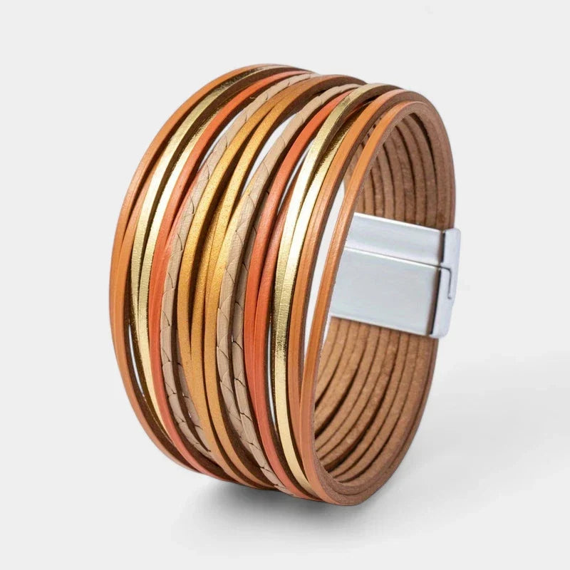 Women's Wide Cuff Bracelet with Multi-Layer Wrap Design - 10