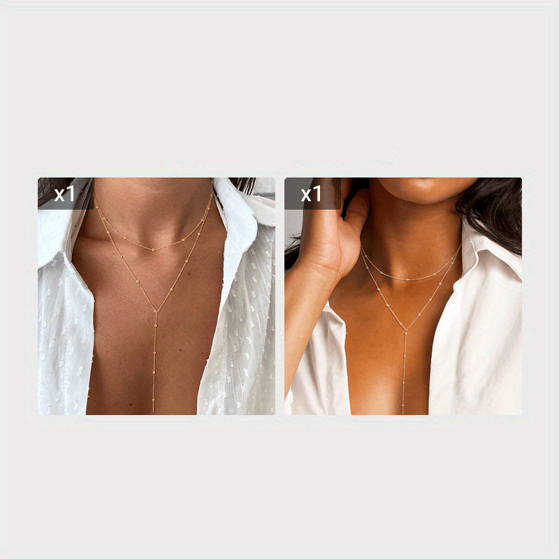 Women's Layered Y-Shape Lariat Necklace with Bead Accents - Gold + Silver Tone