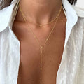 Women's Layered Y-Shape Lariat Necklace with Bead Accents - Gold