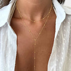 Women's Layered Y-Shape Lariat Necklace with Bead Accents - Gold