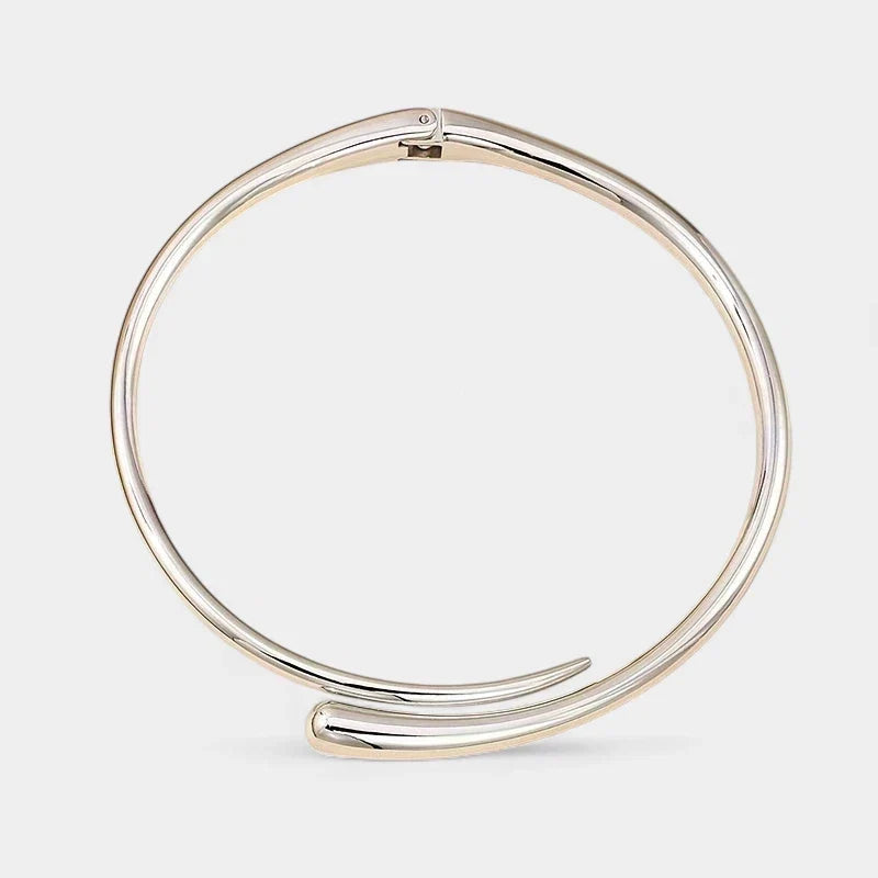 Women's Open Collar Choker Necklace with Sculpted Torque Shape - Silver