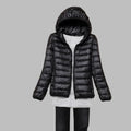 Women's Lightweight Packable Hooded Puffer Jacket - Black