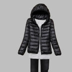 Women's Lightweight Packable Hooded Puffer Jacket - Black