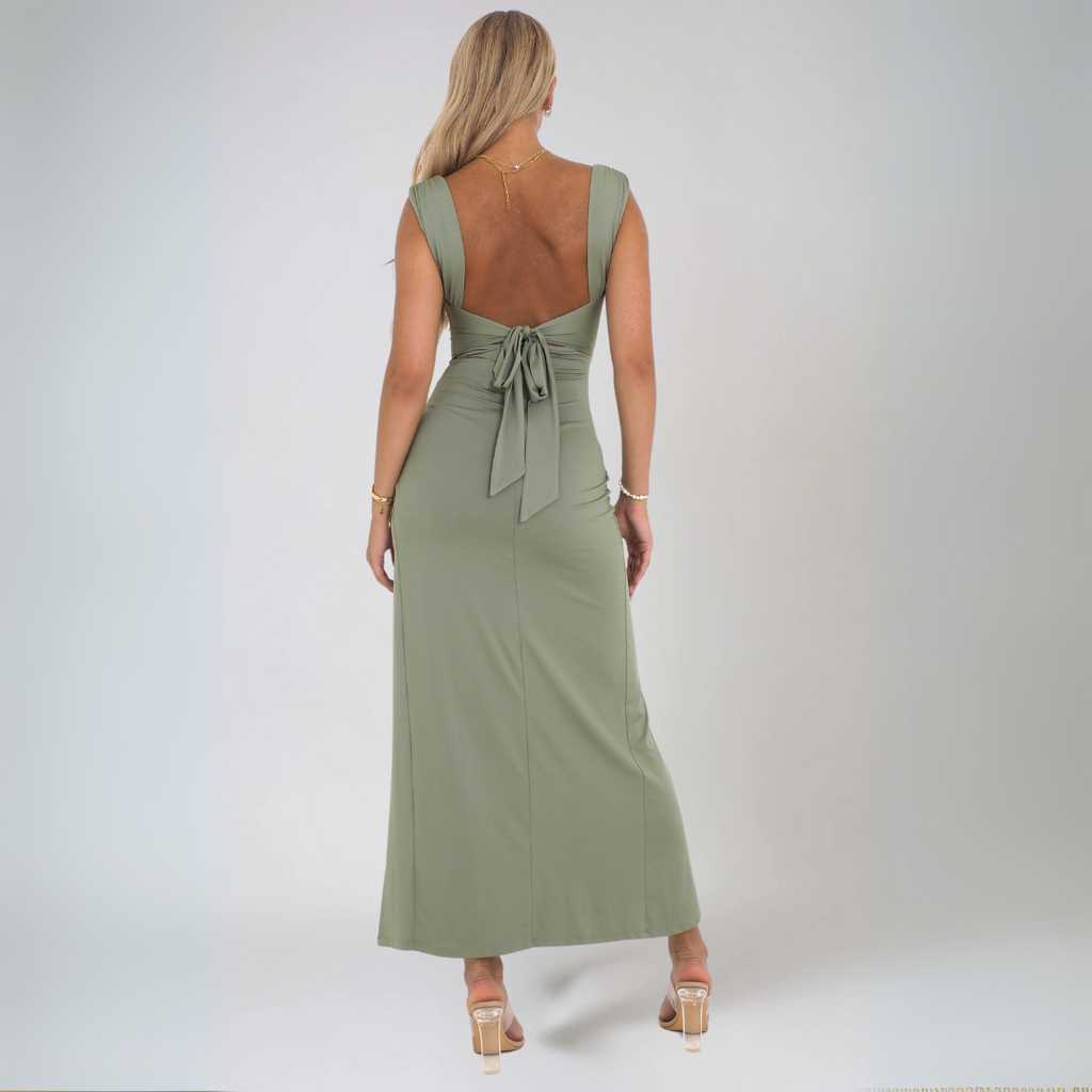 Women's Fit and Flare Midi Dress with Sweetheart Neckline - 5