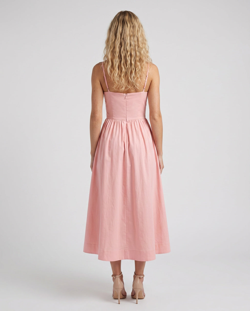 Women's Midi Dress Sleeveless with Low Open Back and A-Line Skirt - 3