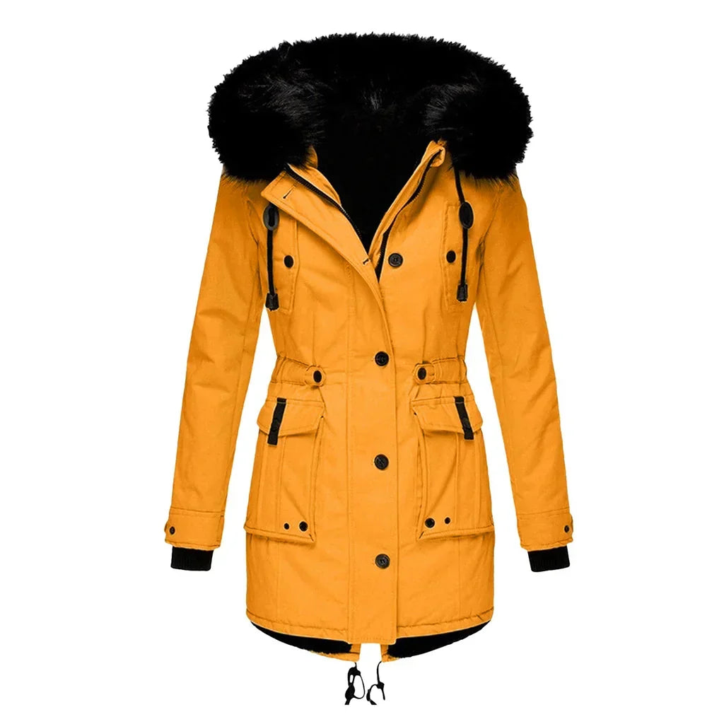 Women's Long Padded Winter Coat with Hood - 8