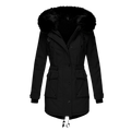 Women's Long Padded Winter Coat with Hood - Black
