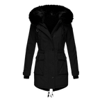 Women's Long Padded Winter Coat with Hood - Black