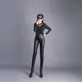 Women's High-Waist Faux Leather Trousers Straight Leg - Black