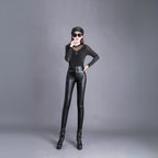 Women's High-Waist Faux Leather Trousers Straight Leg - Black