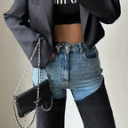 Women's High-Waist Jeans with Two-Tone Patchwork and Slim Straight Leg - 4