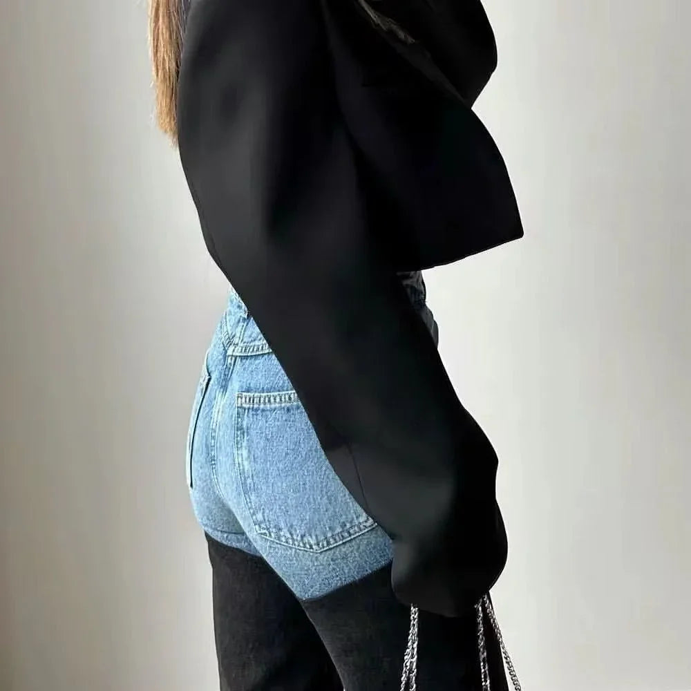 Women's High-Waist Jeans with Two-Tone Patchwork and Slim Straight Leg - 5